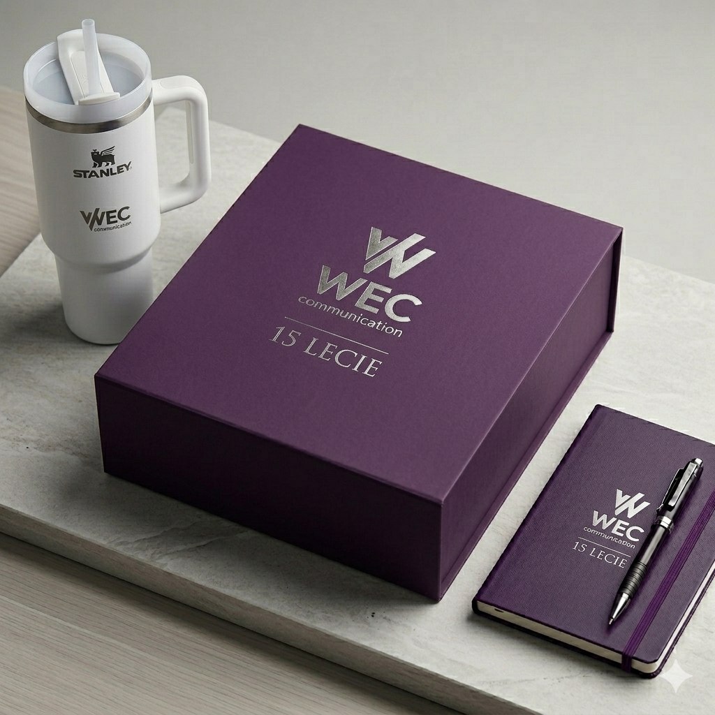 Pakiet biurkowy: pudełko WEC premium, Stanley tumbler, notatnik